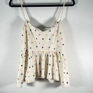 H&M Tank Top Strappy Gathered Seams Colorful Tassel Balls Women's White Camisole